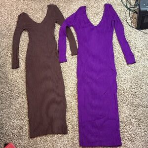 2X Brown and Purple Ribbed Knit Dresses